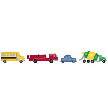 Small Truck, Bus, Fire Engine and Police Car Stencil Border