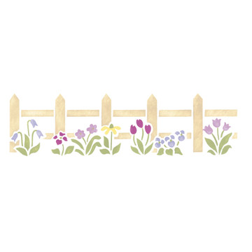 Picket Fence with Flowers Wall Stencil