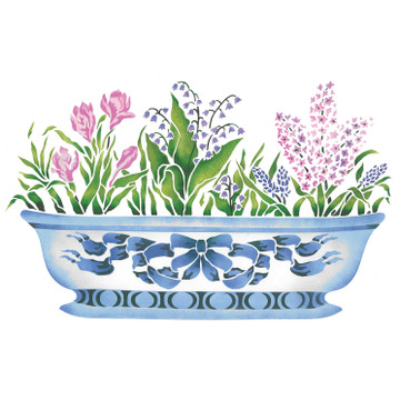 Small Spring Bulbs in Porcelain Bowl Wall Stencil
