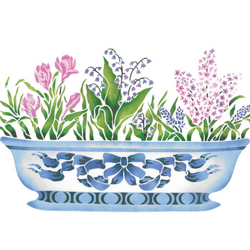 Small Spring Bulbs in Porcelain Bowl Wall Stencil