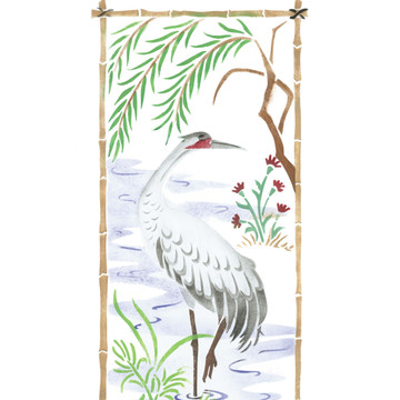 Small Oriental Bird Screen Wall Stencil