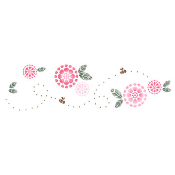 Modern Floral and Bee Wall Stencil Border