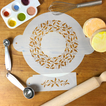 Holly Ring Top and Side Cake Stencil Set