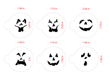 Jack-O-Lantern Pumpkin Halloween Faces Cookie Stencil Set Sizing