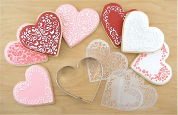 Swirl Valentine Heart Cookie and Cupcake Stencil Set