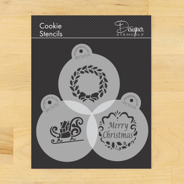 Holiday Christmas Greetings Cookie Stencil Set