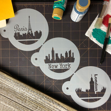 Paris, London, New York Skylines Cookie Stencil Set