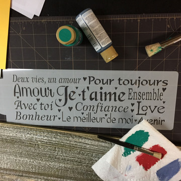 French Words of Love Cake Stencil Side SKU #C941