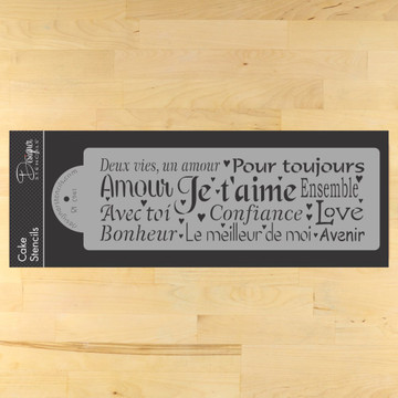 French Words of Love Cake Stencil Side
