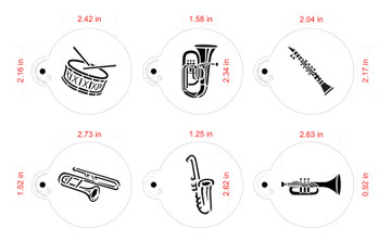 Marching Band Instruments Cookie Stencil Set Sizing