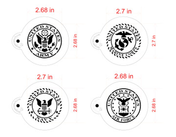 United States Military Seals Cookie Stencil Set Sizing