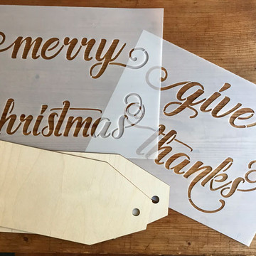 Merry Christmas/ Give Thanks Stencil and Wood Tag Kit