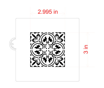 3 Inch Small Scroll Tile Cookie and Craft Stencil - Dimensions