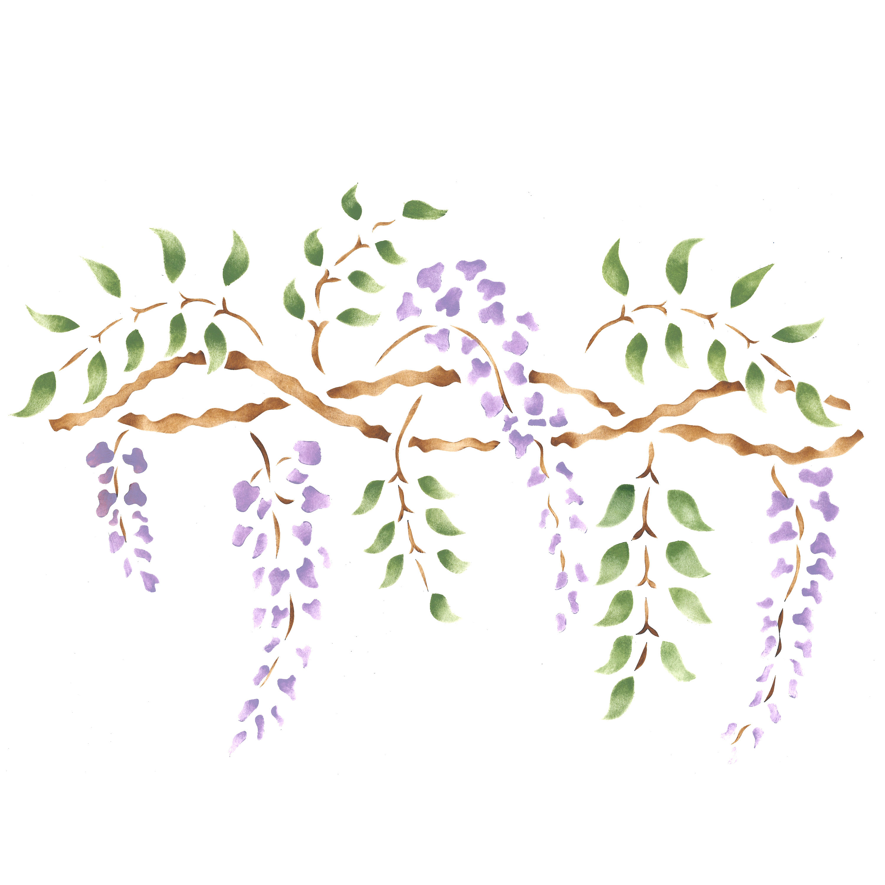 Wisteria Flowers and Vine Wall Stencils - Floral Wallpaper Design