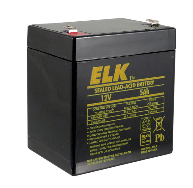 12V, 5Ah Rechargeable SLA Battery, F1 Terminal - ELK-1250