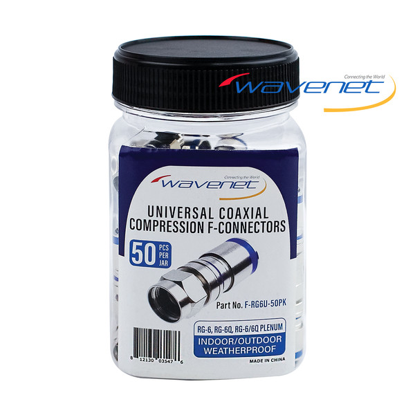 RG-6 F Compression Connector for RG-6 RG-6Q Coaxial Cables, 50PK - F-RG6U-50PK