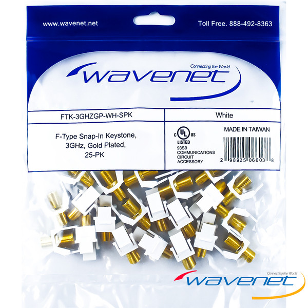 F-TYPE SNAP-IN KEYSTONE, 3GHZ, WH - 25PK - FTK-3GHZGP-WH-25PK