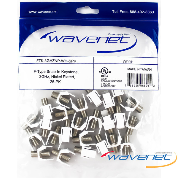 Nickel Plated F-Connector, White, 25PK - FTK-3GHZNP-WH-25PK