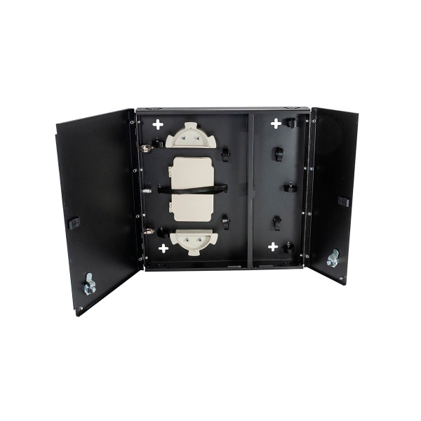 Small, empty wall mount with split metal door, with one lock/key. Fits 2 LGX adapter plates. - SSF-SWM-SPLIT-WL-E2