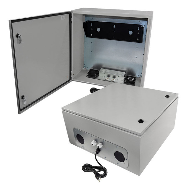 24x24x12 19" Wide 4U Vertical Rack Steel Weatherproof NEMA Enclosure with Dual Cooling Fans - NS242412VFA1C-RV4U
