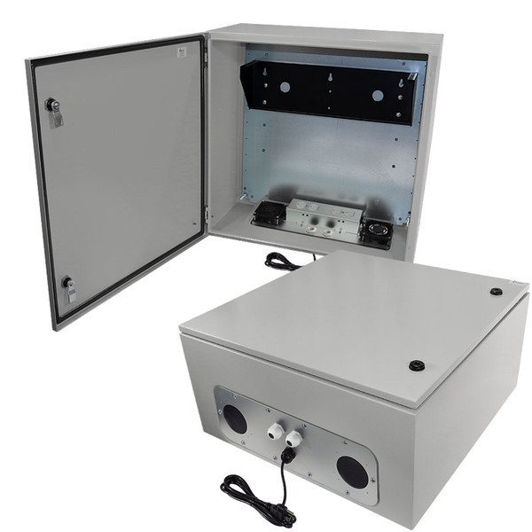 24x24x16 19" Wide 6U Rack Steel Weatherproof NEMA Enclosure with Dual Cooling Fans - NS242416VFA1C-R6U