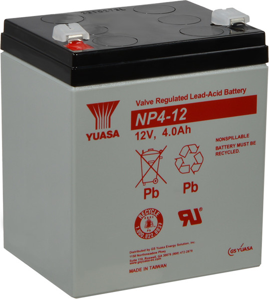 12 Volt, 4Ah Rechargeable Sealed Valve Regulated Lead Acid Battery, F1 Terminal - NP4-12