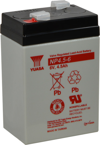 6 Volt, 4.5Ah Rechargeable Sealed Valve Regulated Lead Acid Battery, F1 Terminal - NP4.5-6