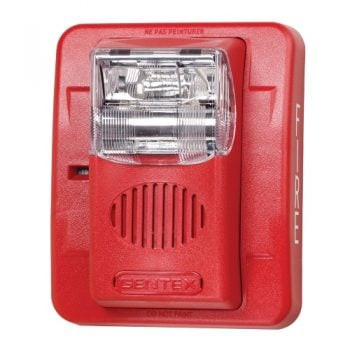 24VDC Fixed Candela, Low Profile Evacuation Horn/Strobe, 177CD, Wall Mount, Red Faceplate - GEC24-177WR