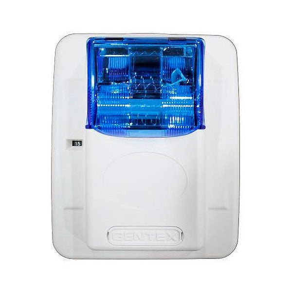 Colored Lens Series Horn/Strobe, Blue Lens, Selectable Candela Strobe, Wall Mount, Plain, White Faceplate - GECB24PWW