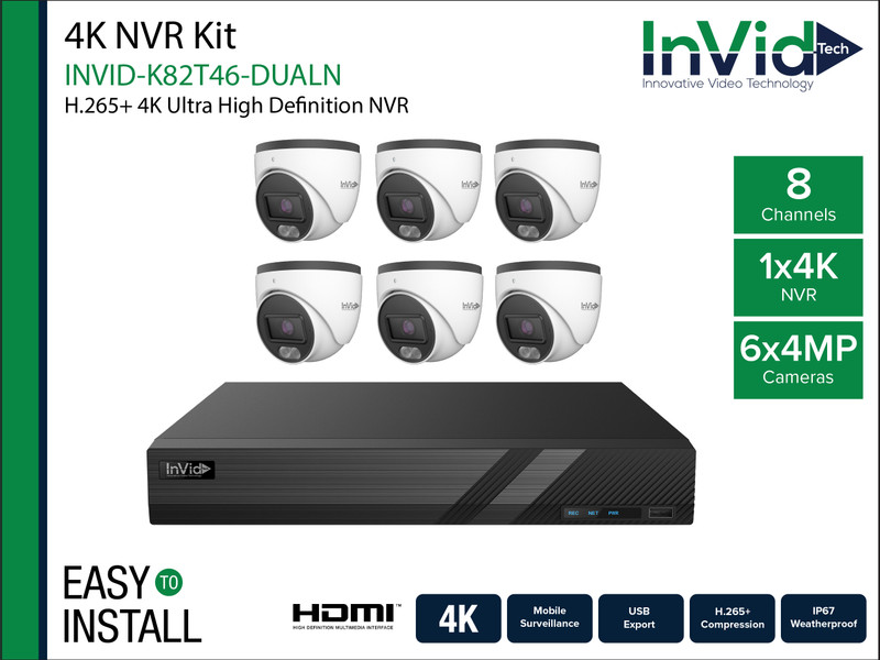 6x4MP Turret Cam with 8CH NVR Bundle, No HDD - INVID-K82T46-DUALN