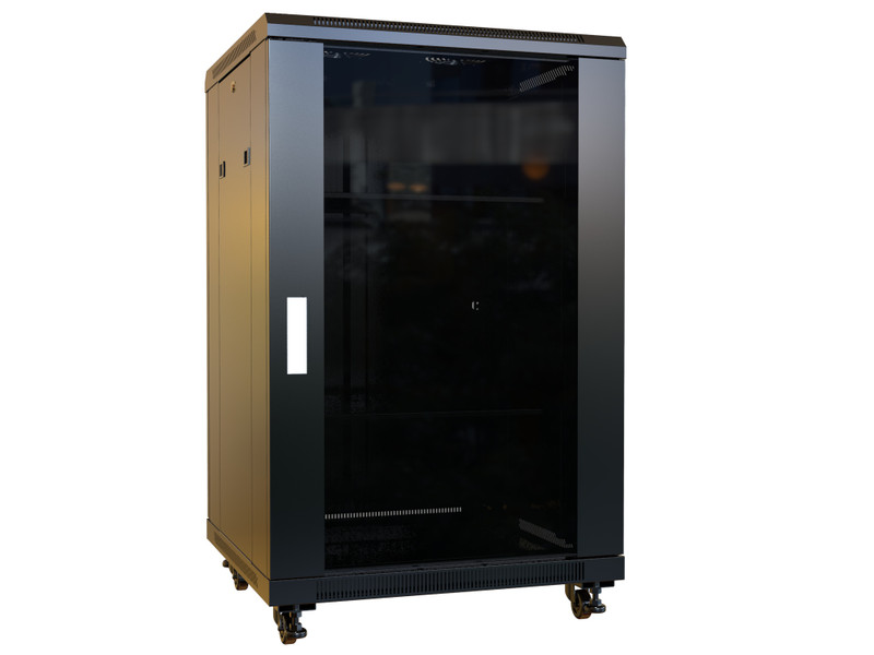 18U 24D Glass Door Audio Visual Cabinet 38.9x 23.63x 23.63inch, Black - RB-AV18