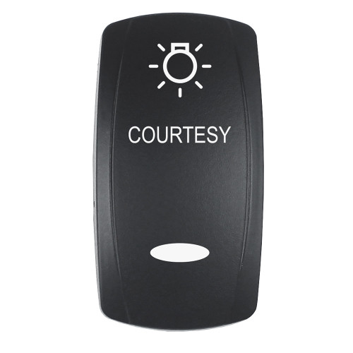 Pacer Actuator - 'COURTESY' f\/V Series Contura Switches - Black - Laser Etched (Top\/Bottom Light) [EV2LE-CTSY]
