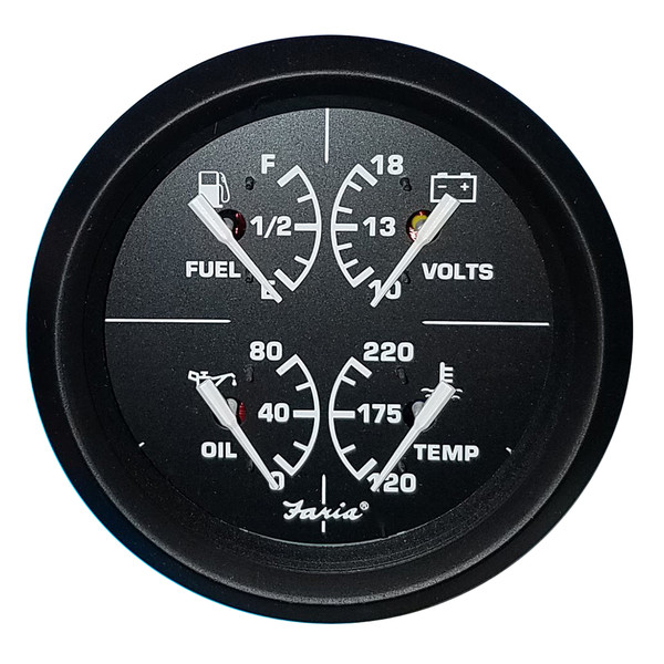Faria Euro Black 4" Multifunction Gauge - Volt\/Fuel\/Oil\/Water Temperature [32851]