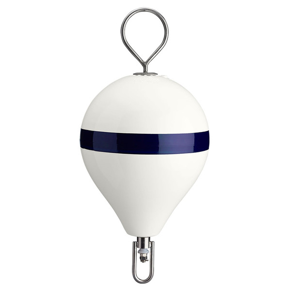 Polyform 13.5" CM Mooring Buoy w\/SS Iron - White Blue Stripe [CM-2-SS WHT W\/STR\/SS]