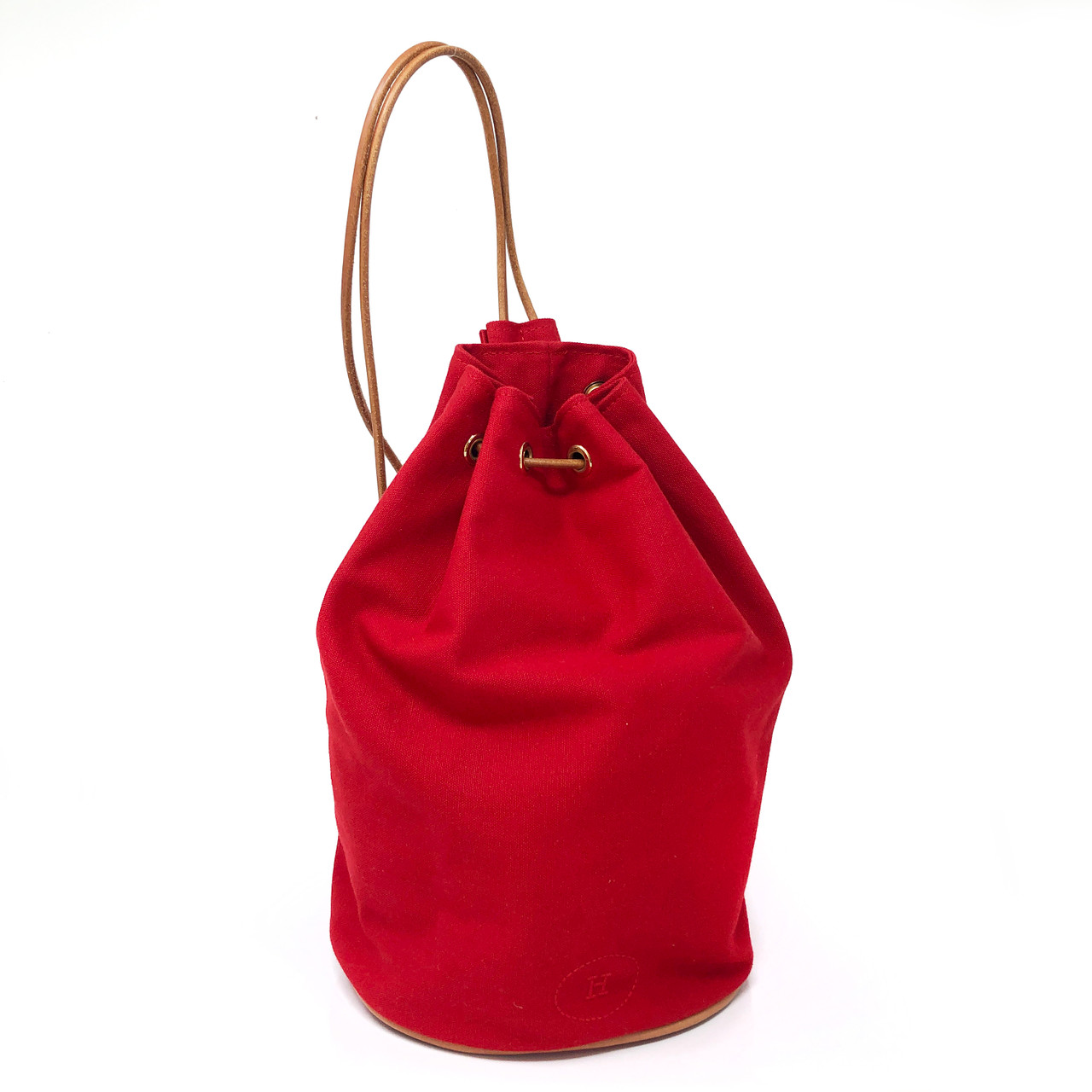 Hermès Polochon Mimile Canvas Drawstring Bag Red Vintage 90s ll12810_hermes_blue_bucket_bag  main image 3