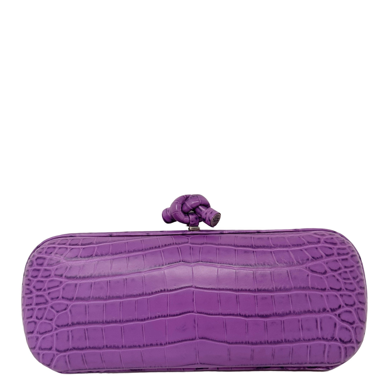 BOTTEGA VENETA レザー ポーチ 紫 Bottega Veneta Purple Stretch Knot Clutch at Secondi Consignment