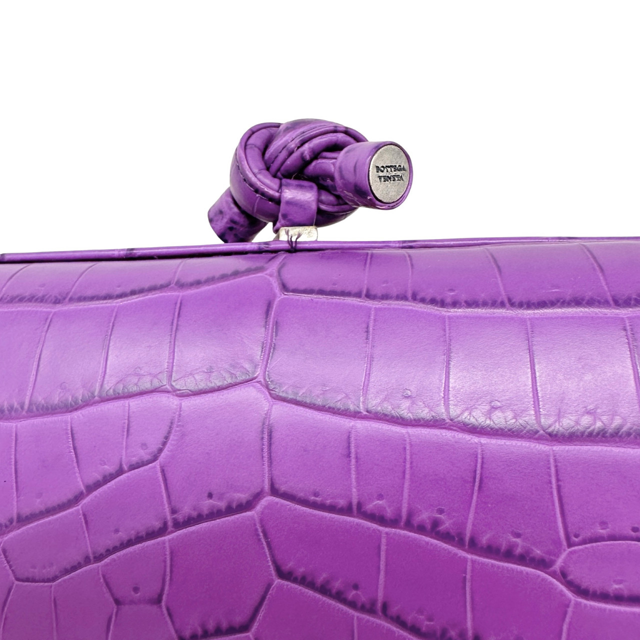 Bottega Veneta Purple Stretch Knot Clutch at Secondi Consignment