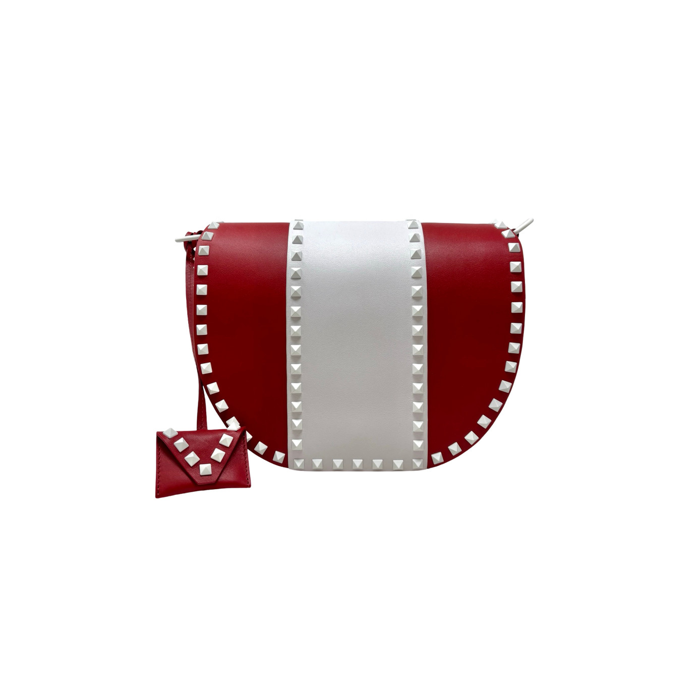 Valentino Garavani "Red & White Free" Rockstud Saddle Bag