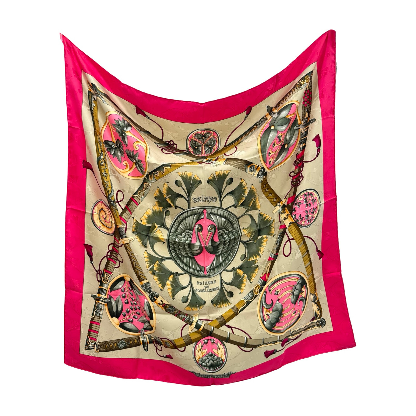 Hermes "Princes Du Soleil Levant" Hot Pink Scarf
