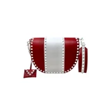Valentino Garavani Red & White Free Rockstud Saddle Bag