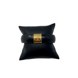 Loewe Black Leather Bangle with Gold Anagram Logo