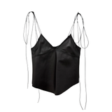 Petar Petrov Black Leather Top Shoulder Tie Top