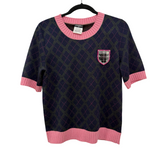 Chanel Navy & Pink Tartan 2013-2014 Metiers d'Art Knit Top