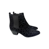 Yves Saint Laurent Black Glitter Graphic Fur Star Boots