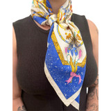 Hermes "Pierres d'Orient et d' Occident" Blue, White, Gold Scarf