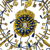 Hermes "Les Cles" Navy, White, Gold Scarf
