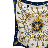 Hermes "Les Cles" Navy, White, Gold Scarf