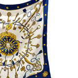 Hermes "Les Cles" Navy, White, Gold Scarf