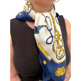 Hermes "Les Cles" Navy, White, Gold Scarf