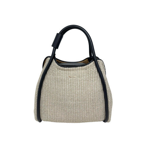 Max Mara Cream Woven with Black Leather Purse